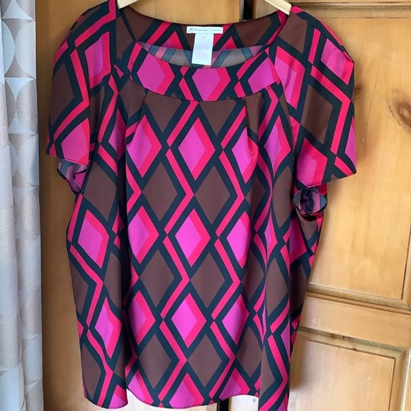 Pinks/Black Short Sleeve Blouse 18W - Picture 2 of 6